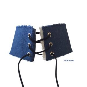 Denim Lace Up Choker Necklace Women Color Blue Jean